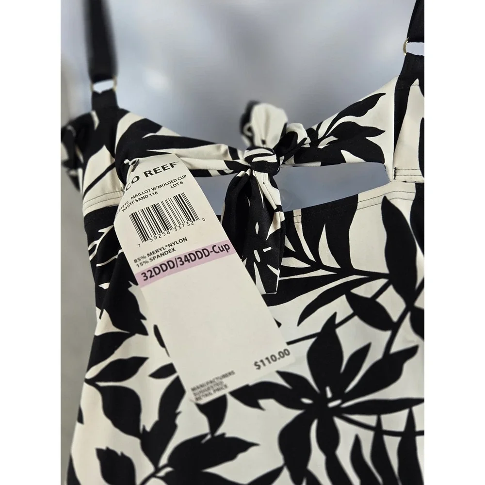 Coco Reef Bathing Swimsuit One Piece 32DDD / 34DDD Black White Palm Tropical NEW - Picture 3 of 10